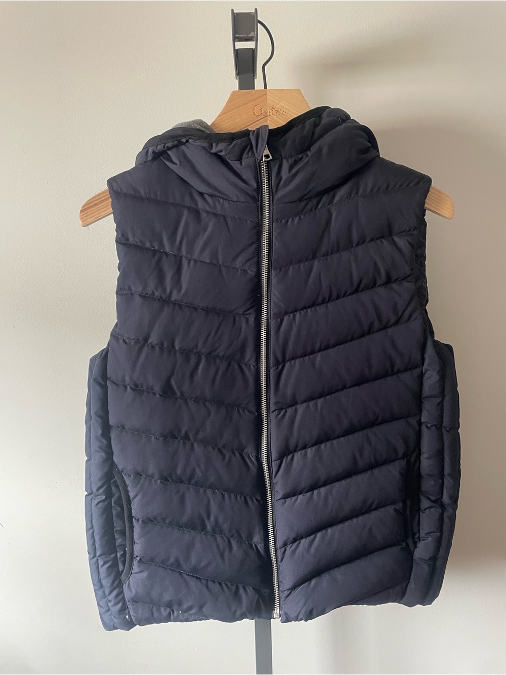 Gap Down Filled Hooded Puffer Vest Navy Blue Womens Size Small